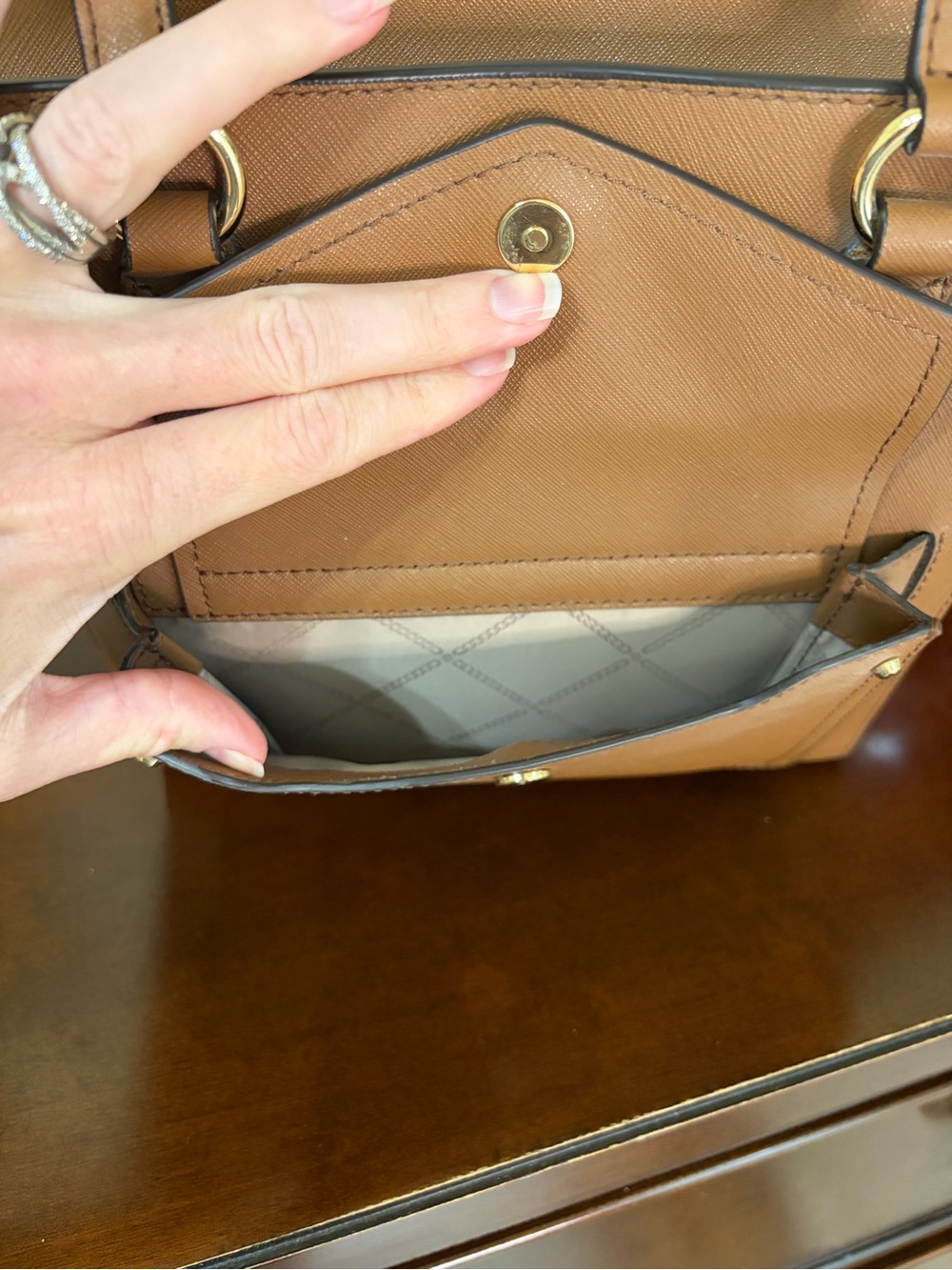 Michael Kors Light Brown Joey Saffiano Leather Medium Pocket Tote - Picture 7 of 17